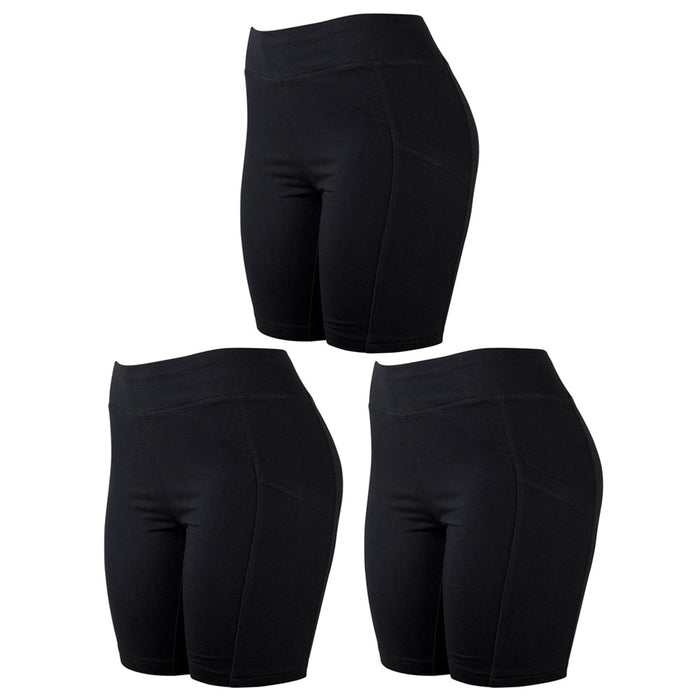 3 Pk Women's Cotton Jersey Biker Shorts Leggings w/ Pockets Yoga Sports Black S