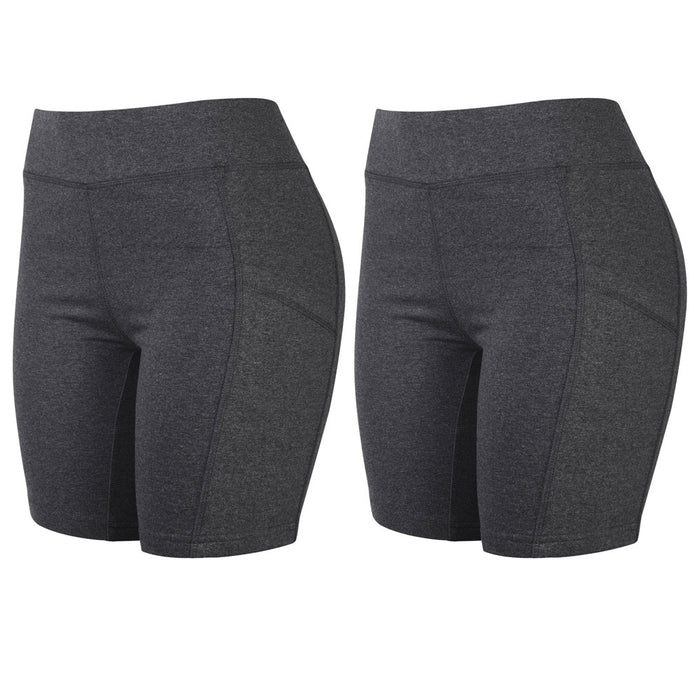 2 Women's Athletic Leggings Shorts w/ Pockets Yoga Running Exercise Gym Grey L