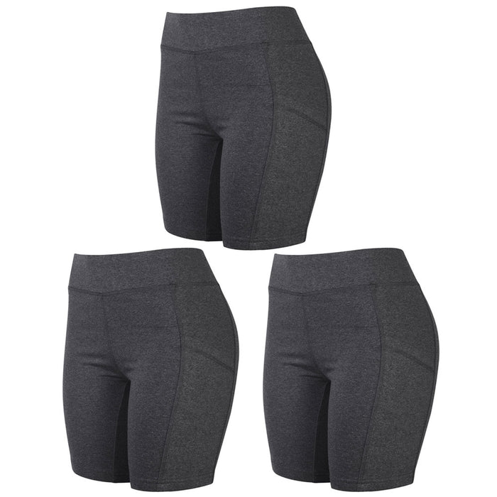 3 Women's Biker Leggings Shorts w/ Pockets Yoga Sports Running Exercise Grey M