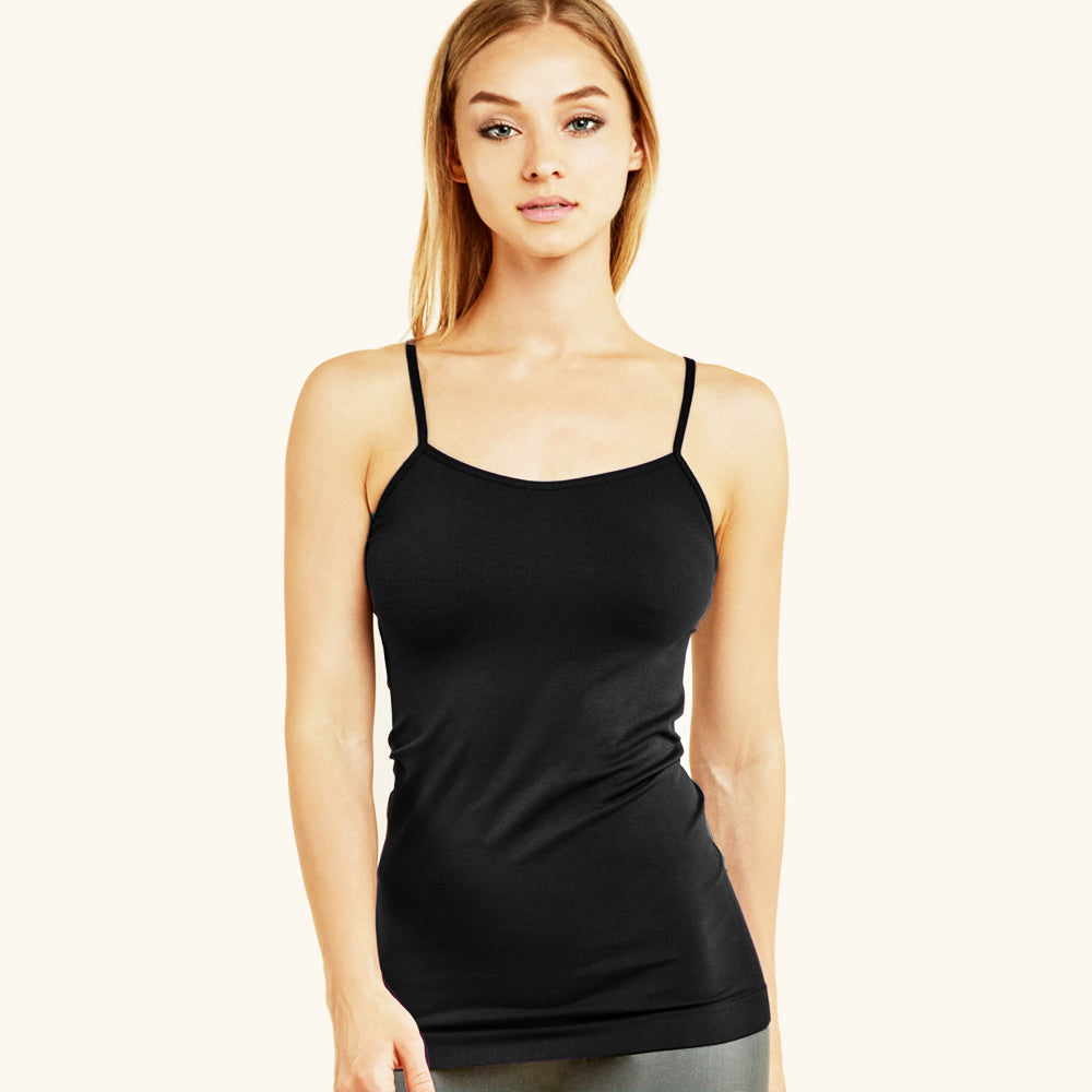 [Clearance] Women's Plain Long Cami Tank Top with Adjustable Spaghetti  Straps