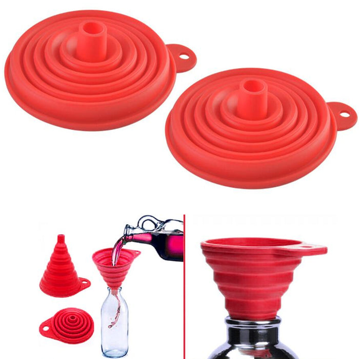 2pc Collapsible Silicone Funnel kitchen Foldable Heat Resistant Oil Water Liquid