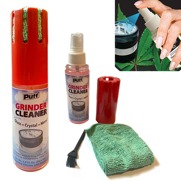 2 Puff Grinder Cleaner Residue Remover Solution Kit w/ Brush Glass Metal Crystal