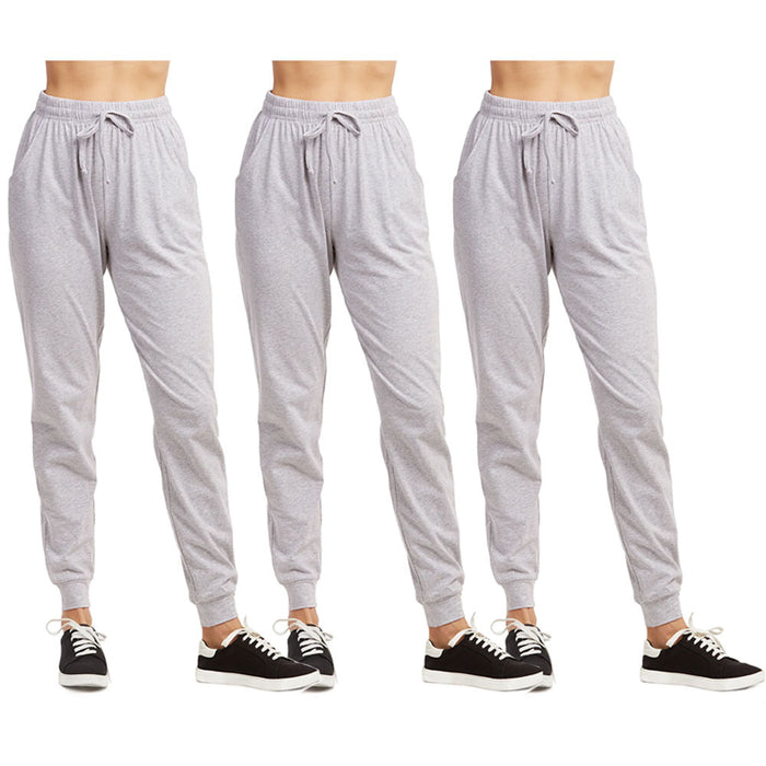 3 Pc Womens Sweat Pants Joggers Athletic Yoga Lounge Exercise Sport Light Grey M