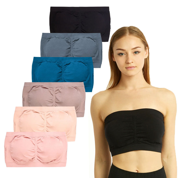 1 Womens Strapless Padded Bandeau Tube Crop Top Bra Removable Pads Rust  Color