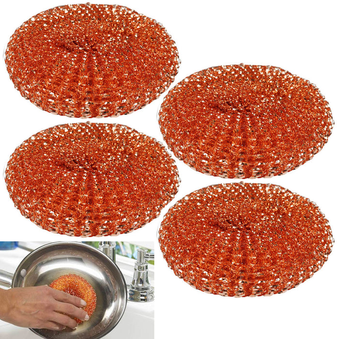 4 Pc Copper Scrubber Scourer Wire Mesh Wool Pad Scrub Cleaning Dish Pan Scouring