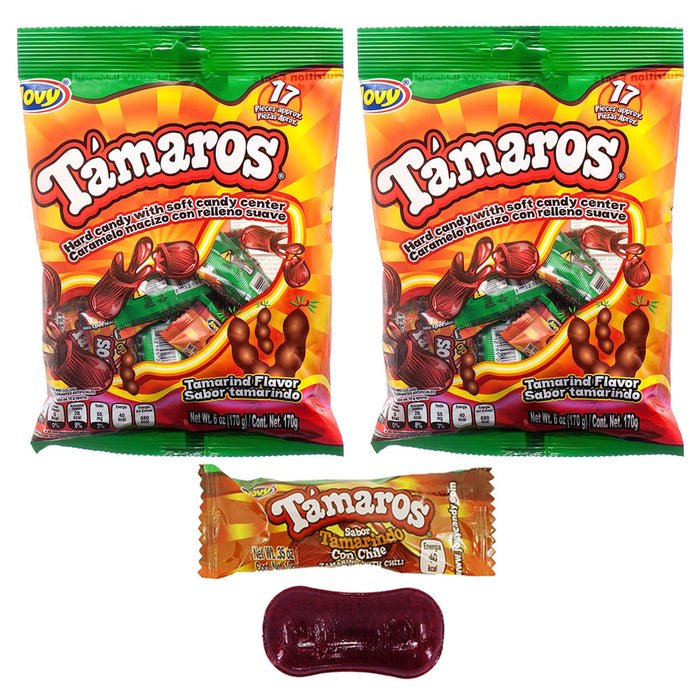 34 Pc Tamaros Tamarindo Caramelo Hard Chewy Candy Dulce Filled Mexican Chili 2Pk