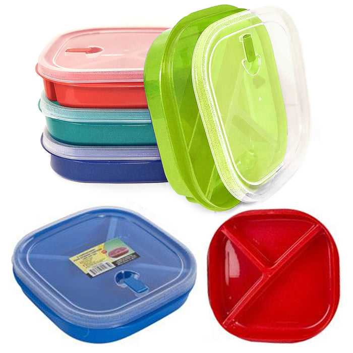 6 Reusable Food Storage Container Meal Prep 3 Section Plate Microwave BPA Free