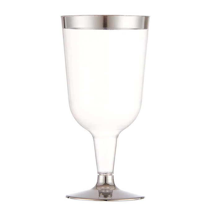 10 Disposable Wine Glasses Silver Rim Plastic Dinner Party Champagne Flute 5.5oz