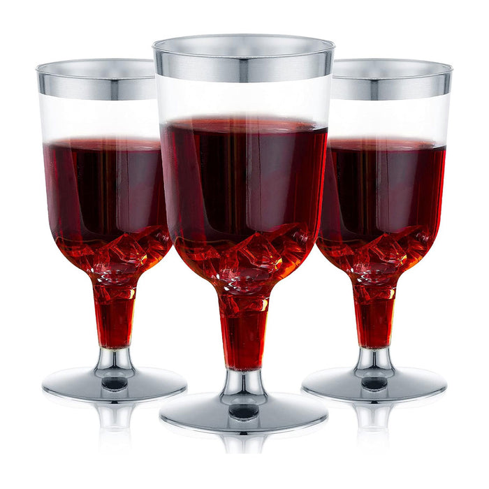 Silver Rim Clear Plastic Wine Glasses