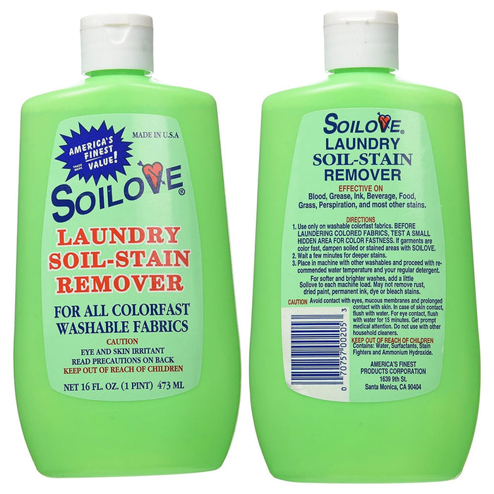 2 Pk Soilove Soil Stain Remover Laundry Detergent Blood Grease Dirt Removal 16oz