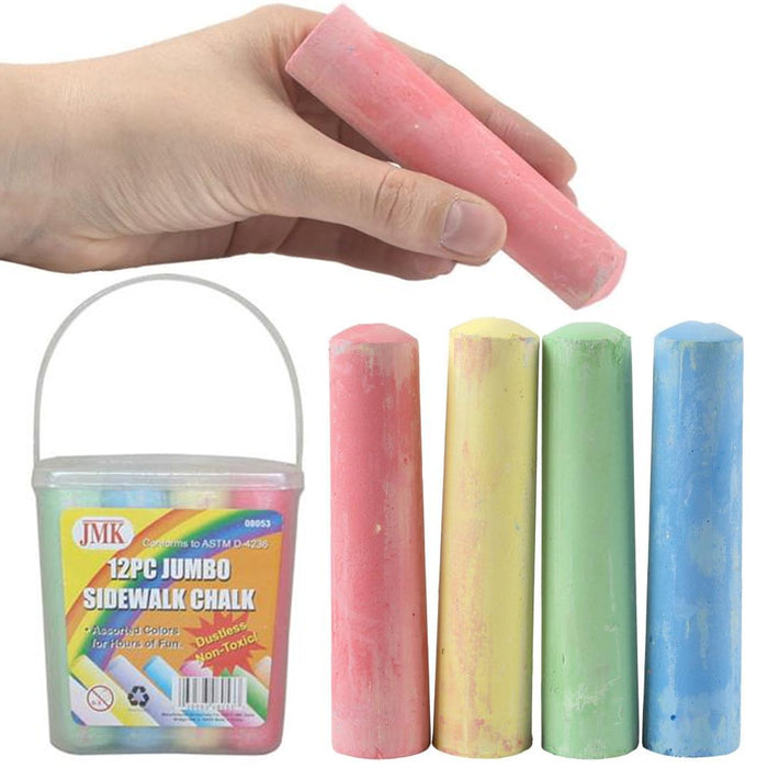 12 Pc Jumbo Dustless Chalk Sticks Washable Sidewalk Playground Outdoor Non Toxic