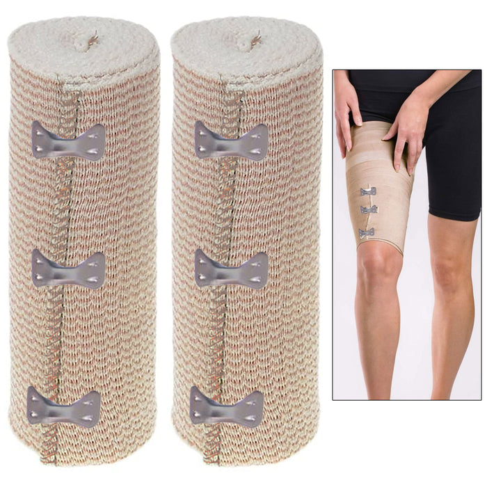 2 Rolls Large Elastic Bandages 6 Inch Clip Body Wrap Thigh Calf Sport First Aid