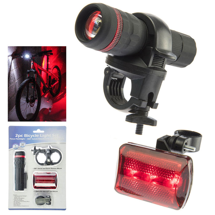 2 Pc Bicycle Light Set 3 LED Headlight Red Taillight Bright Front Rear Safety