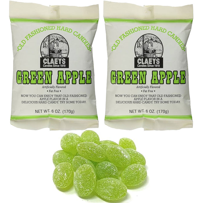 2 Bags Claeys Green Apple Old Fashioned Hard Candy Fat Free Natural Drops 6oz