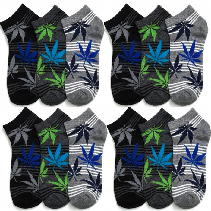 12 Pair Ankle Socks Cannabis Leaf Weed Pot Crew Low Cut Running Men Women 10-13