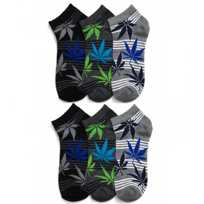 6 Pair Ankle Socks Cannabis Leaf Weed Pot Crew Low Cut Running Mens Women 10-13