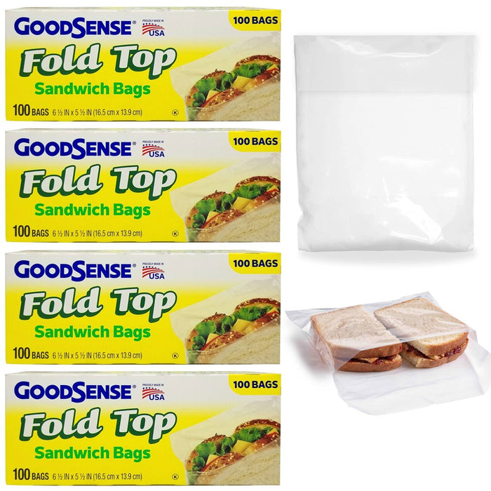 400 Ct Food Storage Fold Top Sandwich Bags BPA Free Baggies School Lunch Snacks