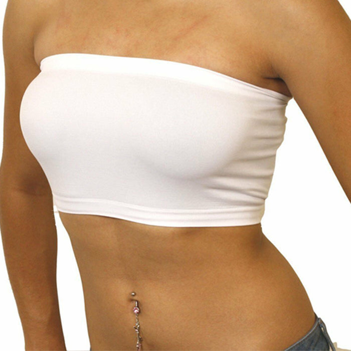 3 Tube Top Seamless Spandex Bandeau Bra Cropped Strapless Layer Tank Yoga White