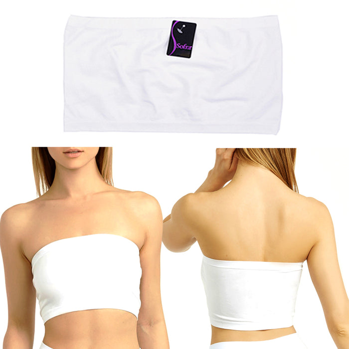 1 Tube Top Seamless Spandex Bandeau Bra Cropped Strapless Layer Tank Yoga White