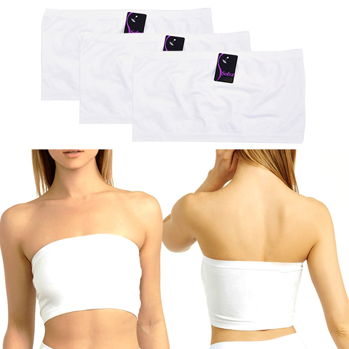 3 Tube Top Seamless Spandex Bandeau Bra Cropped Strapless Layer Tank Yoga White