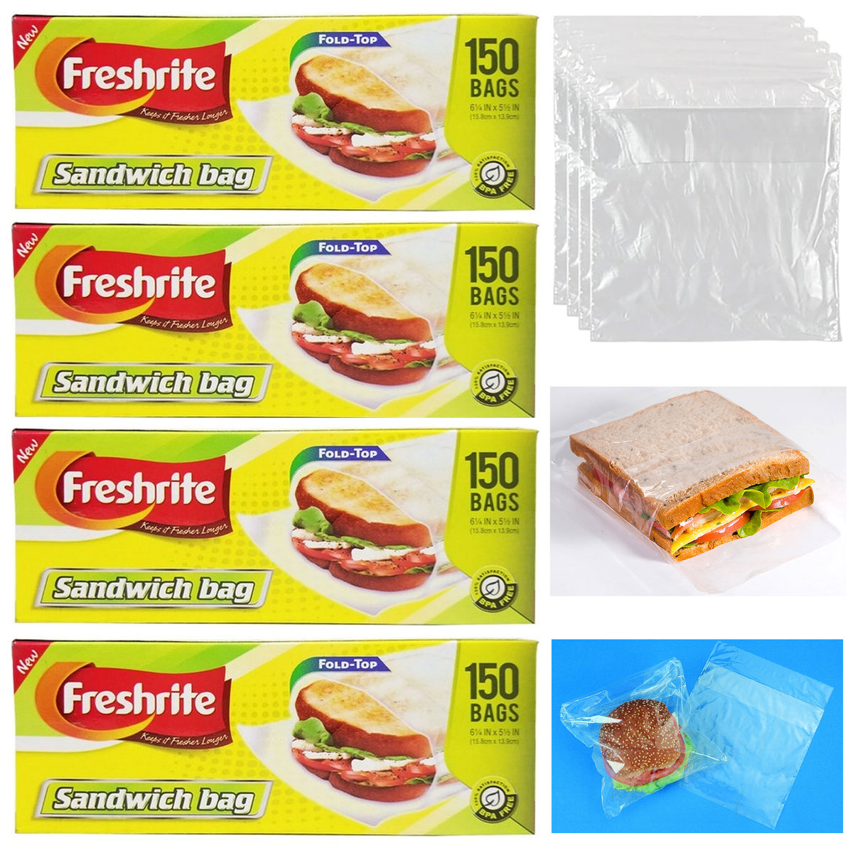 320 Ct Fold Top Sandwich Bags Food Storage Snack Reusable BPA Free Value  Pack