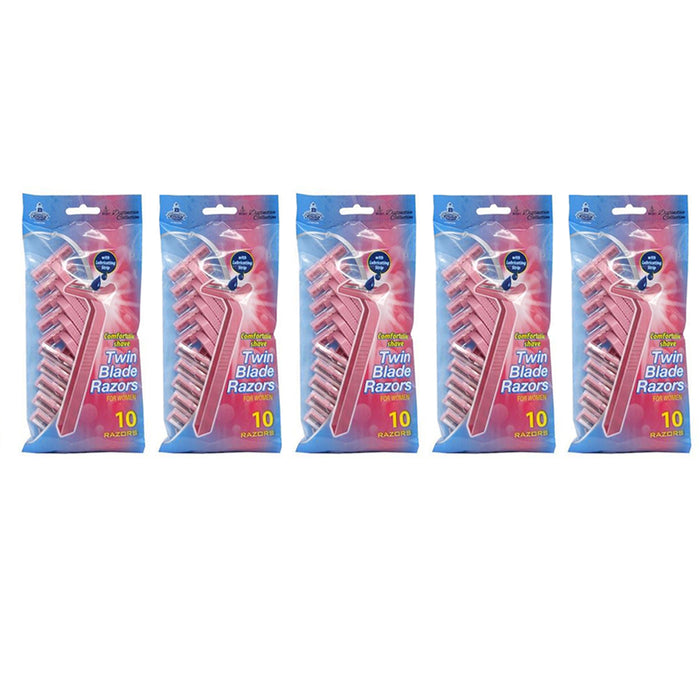 50 Count Womens Twin Blade Disposable Razors Smooth Shaving Hair Removal Trimmer