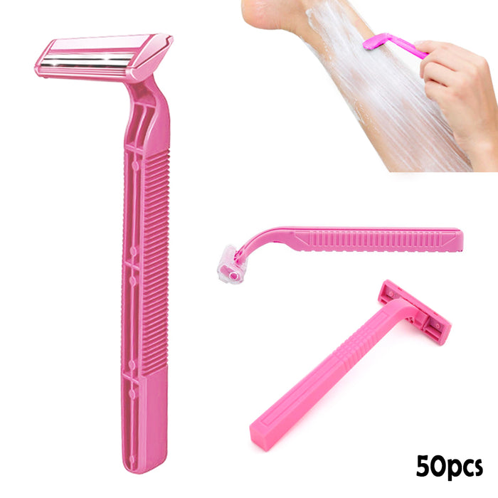 50 Count Womens Twin Blade Disposable Razors Smooth Shaving Hair Removal Trimmer