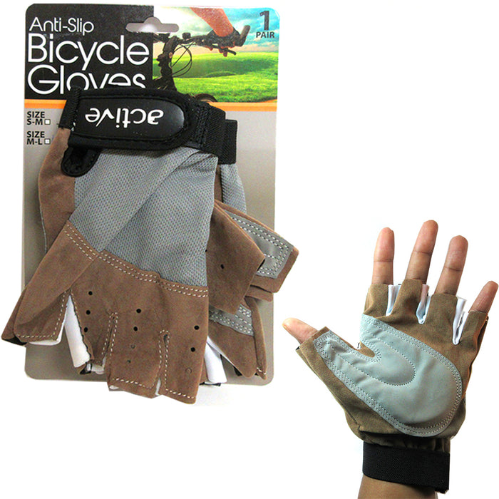 Cycling Gloves Padded Half Finger MTB Bike Bicycle Glove Sports Strap M-L Brown