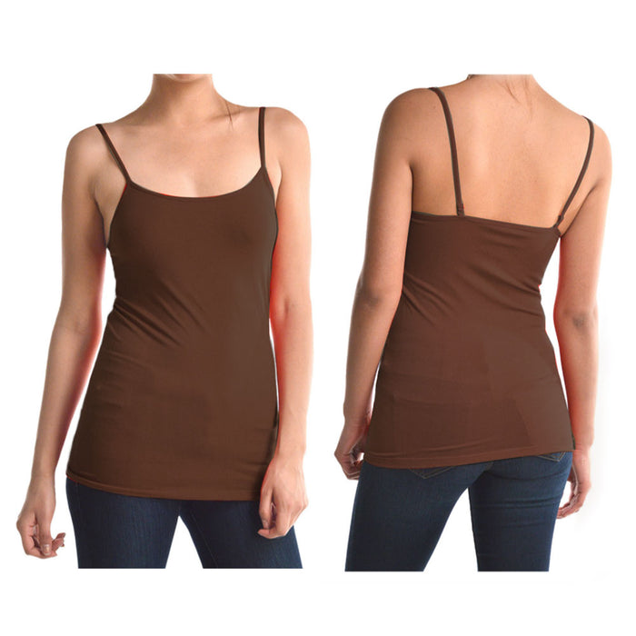 Plus Size Womens Tank Top Long Cami Adjustable Basic Ladies Poly Camisole Brown