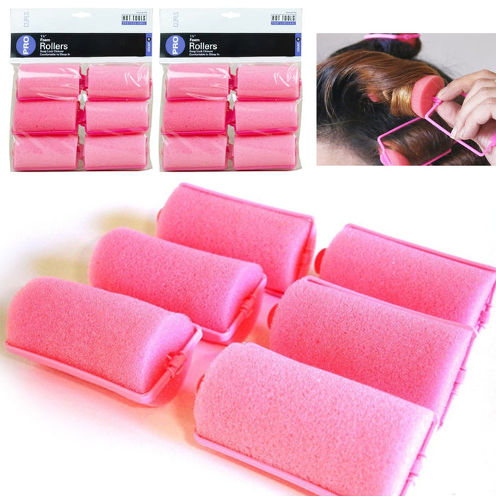 12 Medium Foam Hair Rollers Curls Waves Soft Cushion Curlers Care Styling 1 1/2"