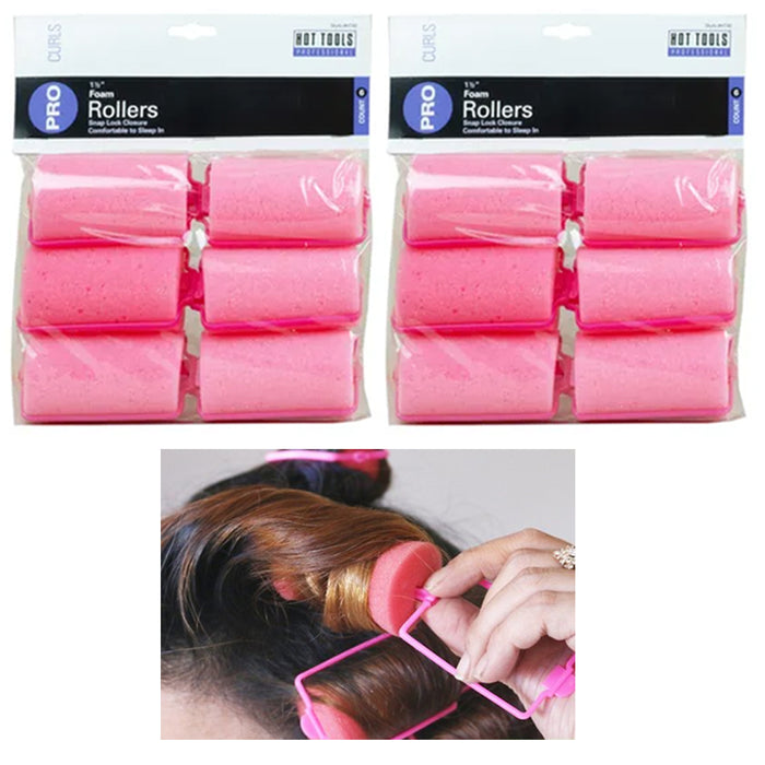 12 Medium Foam Hair Rollers Curls Waves Soft Cushion Curlers Care Styling 1 1/2"