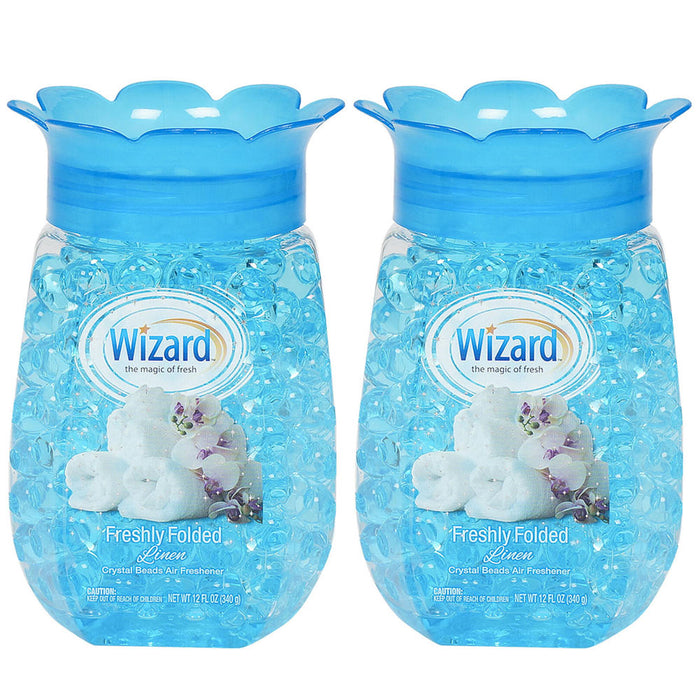 2 Pc Wizard Odor Eliminator Gel Beads 12oz Air Freshener Fresh Linen Scent Aroma