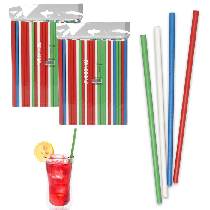 200ct Biodegradable Paper Straws Multi Color Eco-Friendly Birthday Drinks Supply