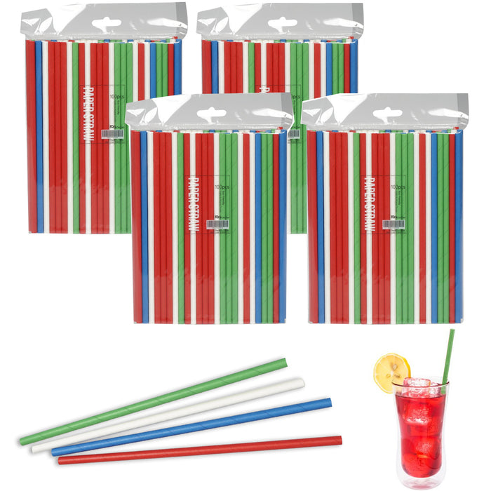 400ct Paper Straws 7.75" Eco-Friendly Multi Color Home Juice Drinks Party Supply