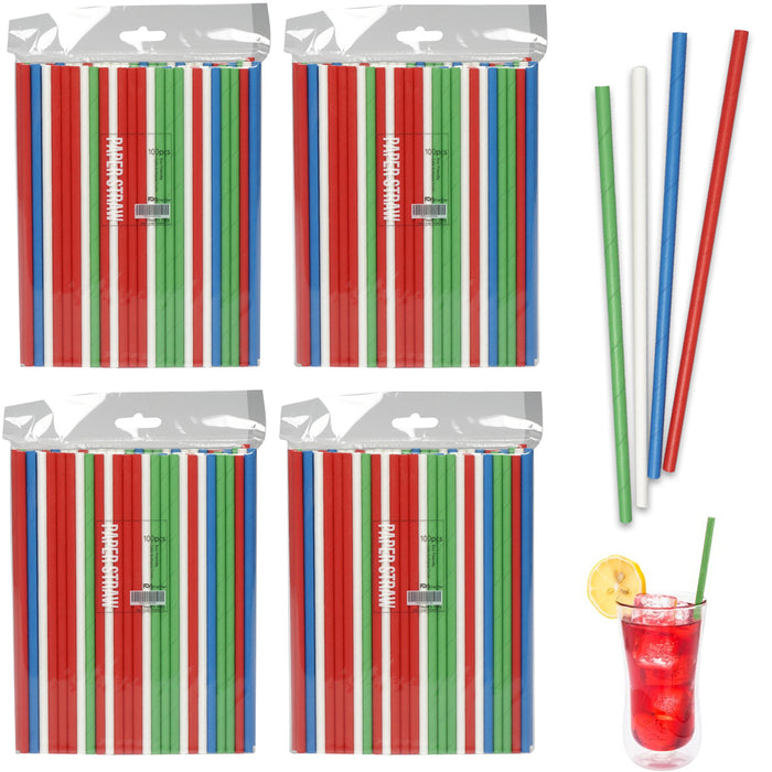 400ct Paper Straws 7.75" Eco-Friendly Multi Color Home Juice Drinks Party Supply