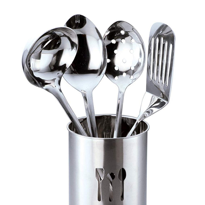 5 Pc Cooking Utensil Set Stainless Steel Kitchen Serving Spatula Spoon Holder