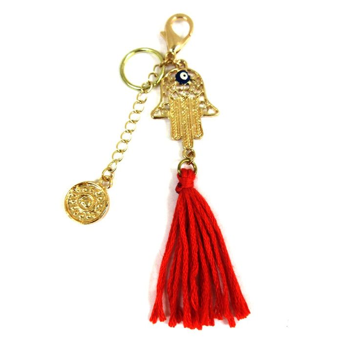 Hamsa Evil Eye Gold Keychain Red Tassel Hand Fatima Protection Lucky Charm Purse