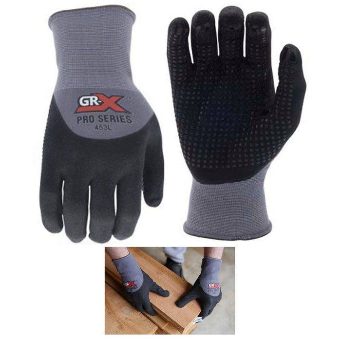 GRX Large Black Nitrile Dipped Nylon Construction Gloves, (1-Pair) at