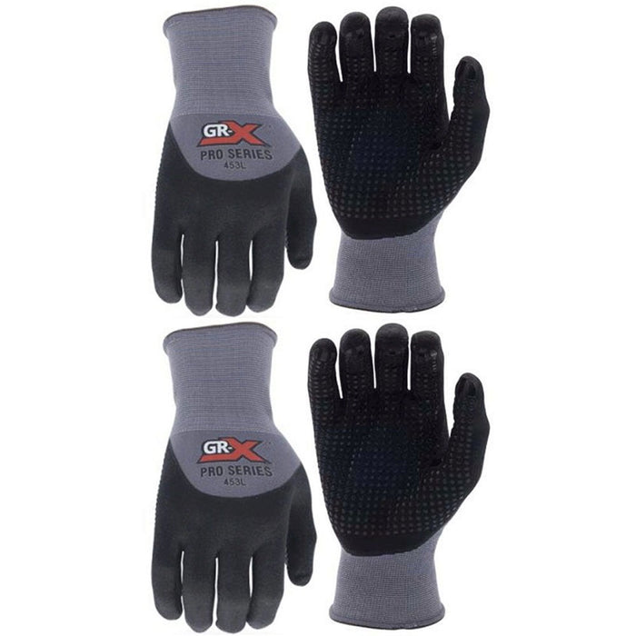 2 Pairs Heavy Duty Work Gloves Grip Nitrile Coated Dotted Palm Safe Hand Size L AB226