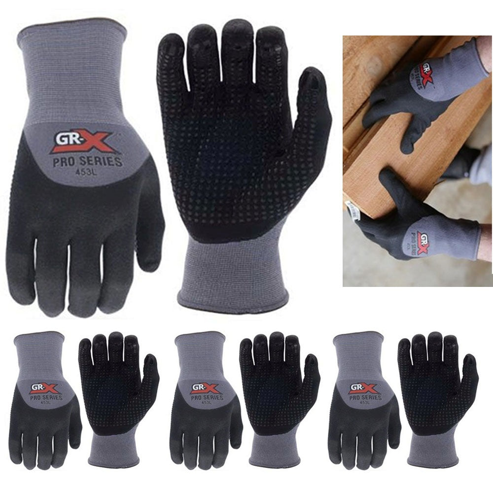 2 Pairs Heavy Duty Work Gloves Grip Nitrile Coated Dotted Palm Safe Hand  Size L 