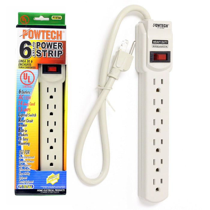 Power Strip 6 Outlet Surge Protector Plug AC Wall Power Strip UL 18" Cord Switch