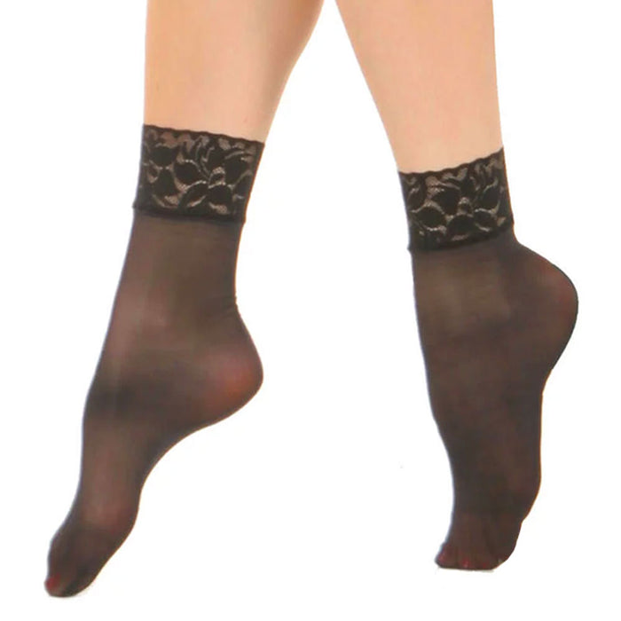 6 Pairs Women's Sheer Ankle Socks Lace Trouser Stocking Pantyhose Black One Size