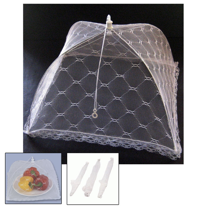 6 Food Cover Tent White Mesh Pop-Up Bug Umbrella Party BBQ Collapsible Reusable