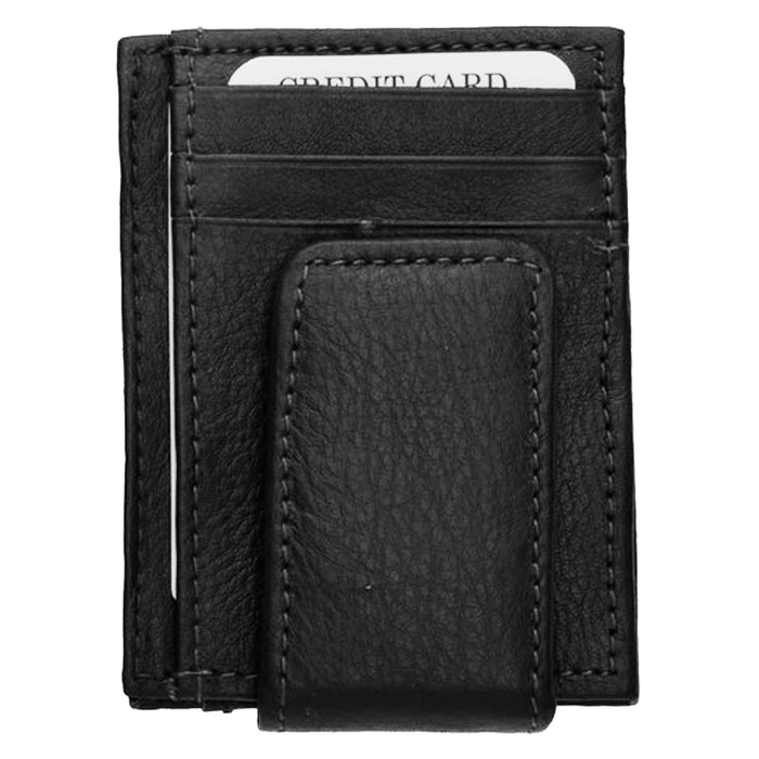 Mens Leather Magnetic Money Clip Front Slim Credit Cards ID Holder Black Wallet