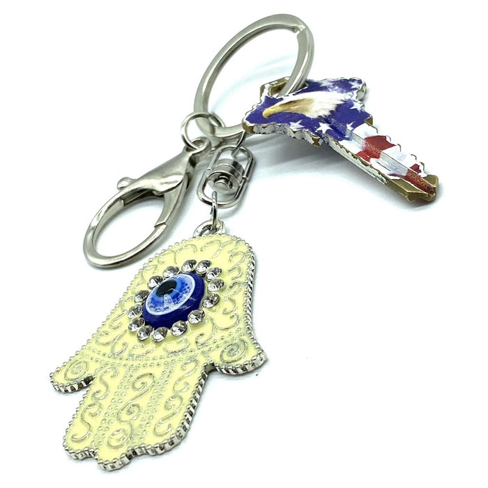 3 Pc Hamsa Evil Eye Charm Key Chain Lucky Fatima Hand Kabbalah Amulet Protection