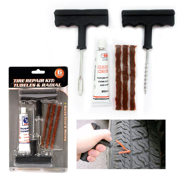 TIRE REPAIR KIT TUBELESS RUBBER CEMENT 3 PLUGS CAR TIRE PLUG KIT 7 PC FLAT TIRE