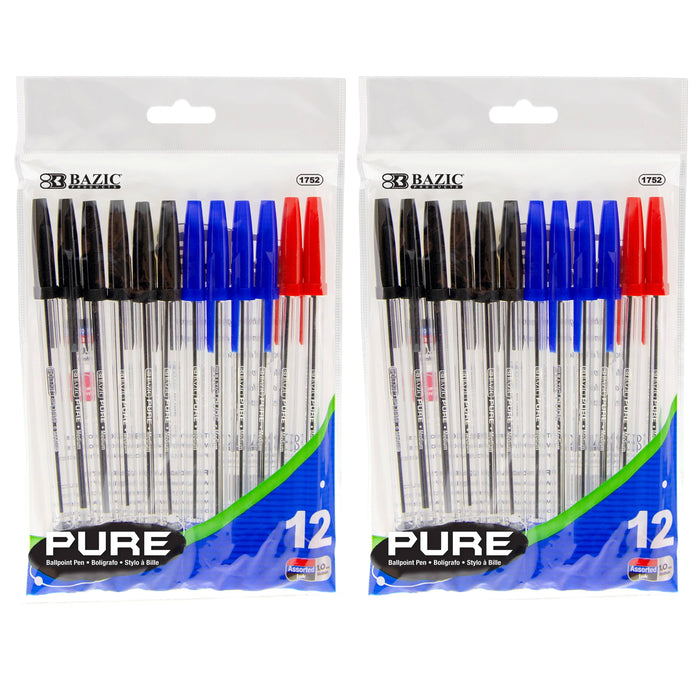 24 Pc Multi Color Ballpoint Pens Ball Point Pen Red Black Blue Ink School Office