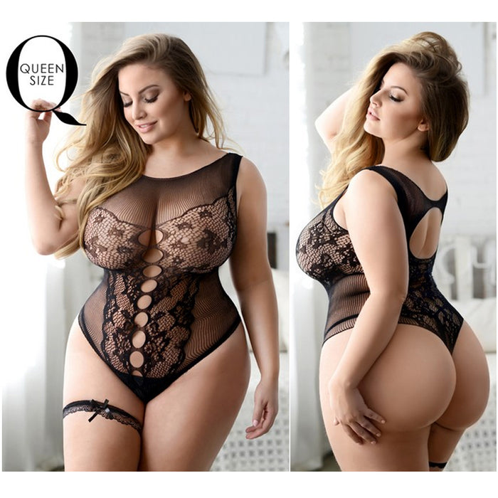 Women Plus Size Lace Bodysuit Teddy Lingerie Babydoll Clubwear Fishnet Stocking