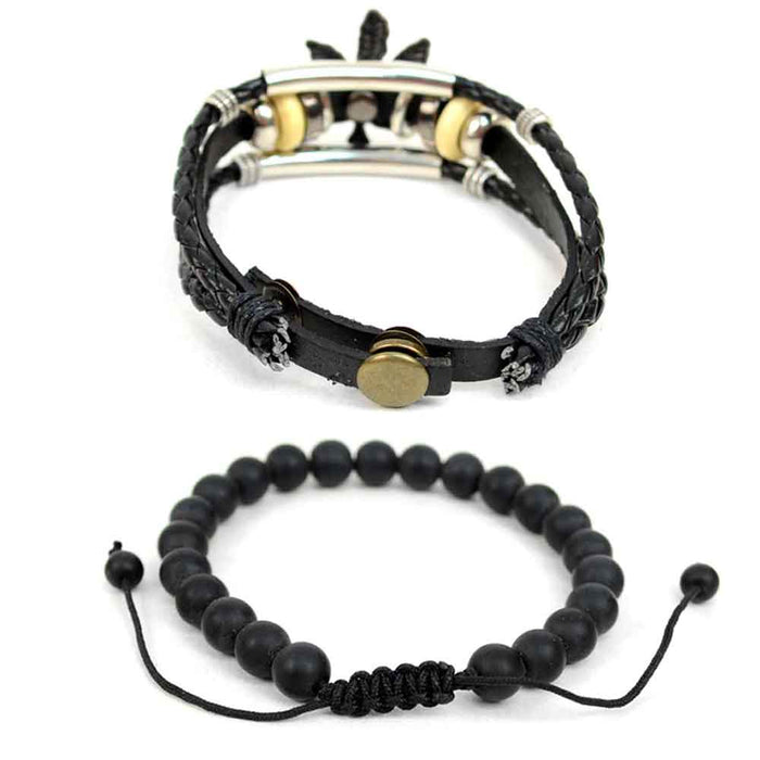 Men Women Adjustable Genuine Leather Bracelet Bangle Wristband Punk Cuff Beaded