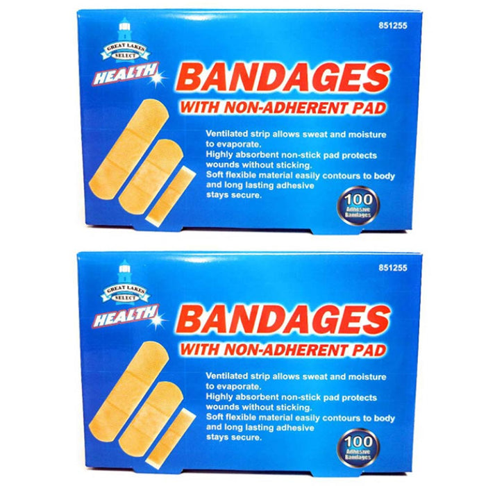 200 Ct Assorted Sizes Adhesive Bandages Non-Stick Pad Water Resistant First Aid